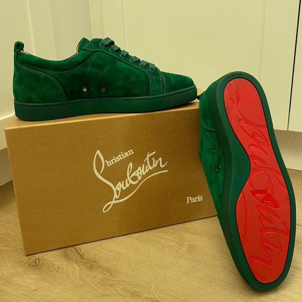 Mens Christian Louboutin Louis Junior Orlato Green Suede Trainers